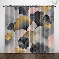 2Pcs Curtains,Ginkgo Leaf Pattern Print,Soft,Stretch,Machine Washable,Suit For Living Room,Bedroom,Sliding Window,French Window 150x166cm&Grommet Top