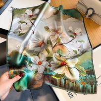 100% Natūralaus Šilko Atlasas Moteriškas Skara Gėlėmis Spausdintas Foulard Femme Kvadratinės Skaros Bandana Šalikas Dovana Ponios Hidžabo Skaros Nauja Prekė Real Silk 53x53cm