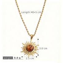 Retro Sunflower Tiger's Eye Choker: Stainless Steel Eight-Pointed Star Necklace