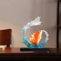Carp Sculpture with Wave Tabletop Decor Wear Resistant Resin Carp Ornament for Cabinet Living Room Shop Collection Office