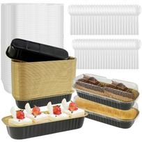 150Pcs Mini Cake Pans with Lids and Spoons 200ml Non-Stick Foil Baking Loaf Pans Rectangular Foil Bread Container for Kitchen juoda