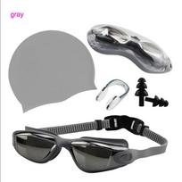 Plaukimo akiniai ir kepuraitė Rinkinys Vandeniui atsparūs Anti-Fog Electroplating Plaukimo akiniai Unisex gray