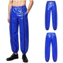S-3XL Men‘s Rave Gymnastics Pants Vinyl Waterproof Reusable Elastic Waist Side Pockets Front Two Way Zipper Closure S karališkos mėlynos spalvos