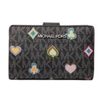 MICHAEL KORS Jet Set Silver Hardware Faux Leather Wallet Medium Women's Black