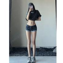 Women's Low Rise Denim Shorts Slim High Stretch Frayed Cuff A Line Hip Wrap Hot Pants XS