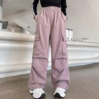 Kids Mid Rise Cargo Pants Loose Wide Leg Trousers Soft Polyester Spring Autumn Streetwear Casual Kids Pants 120