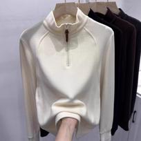 Women's Half Zip Stand Collar Long Sleeve Regular Fit Thermal Dralon Sweatshirt Solid Color Layering Warm Pullover Blouse M
