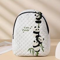 Cute panda print backpack, casual diamond stitch small backpack, a polyester backpack suitable for both men and women.