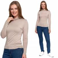 Women's Smooth Viscose Blouse with Long Sleeves, Elegant Turtleneck, MORAJ XXL ecru