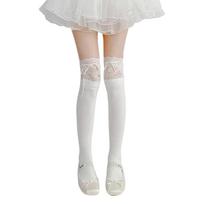 Women's Girls Thigh High Stockings Ballet Style Bows Over the Knee Socks with Lace Trim Sweet Lolitas Long Boot Socks