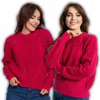 Women's Cable Knit Sweater Round Neck Long Sleeves MORAJ 2XL/3XL PINK