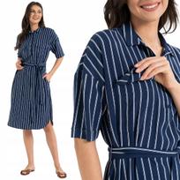 Women's Midi Shirt Dress with Belt, 100% Viscose, Pockets, MORAJ XL PATT 1