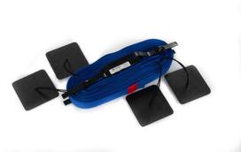 Indoor volleyball court lines [field 9x18m] tape width 5cm, blue, ground mounting: boards [14x14cm]