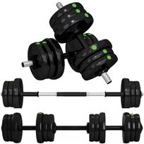 2-in-1 Dumbbell Set, Barbell & Dumbbell, 20 kg, Non-Slip, Floor-Friendly, Black/Green 105 x 20 x 20 cm