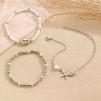 3Pcs Pearl Beaded Bracelet Set Stretch Multiple Layers Bracelet Dainty Shell Bracelet Set  Gift