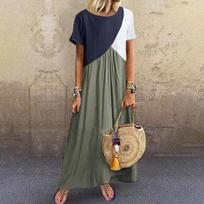Women's Summer Fashion Color Stitching Skirt Large Size Dress XXXXXL