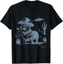 Vintage Funny 90s Western Cowboy Corgi Ufo T-Shirt L