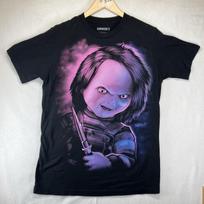 CHUCKY Child’s Play T Shirt Big Head Purple Graphic Mens Medium Retro 80s Horror Unisex T-Shirt M