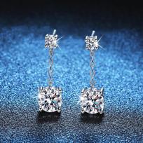 Sterling D-Color Moissanite Stud Earrings With Tassel Drop 1ct Round Cut Geometric Four-Prong Design 925 Sterling Silver