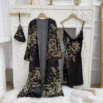 Spausdinti 2 vnt. Chalatas Miego kostiumas Moteriškas vestuvinis kimono chalatas, chalatas, apatinis trikotažas, satininis V formos iškirptė miegui, dirželis, naktiniai marškiniai, poilsio drabužiai S šviesiai pilka spalva