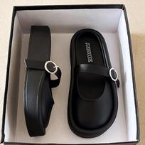 Ugly cute bag head half slippers women's summer new women's fashion thick bottom lazy half drag middle heel wear sandals 35