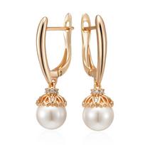 Rose Gold Color Pearl Long Drop Earrings For Women Unique Natural Zircon Accessories Metal Flower Wedding Jewelry