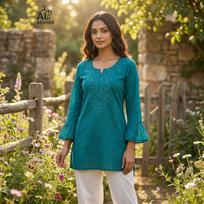 Indijos Bollywood Šventinis Viršutinis Tunikos Kurti Rinkinys Moterims Etninis Trumpas Kurta Rinkinys L-40 blue