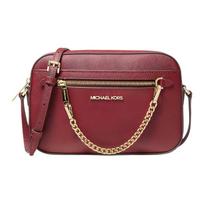 MICHAEL KORS Jet Set Mother Logo Crossbody Chain Leather Crossbody Bag Large Women's Black Cherry