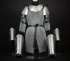 Moterų plieninis riterio šarvų komplektas su grandininio šarvo marškiniais Viduramžių kario LARP Cosplay kostiumas gray