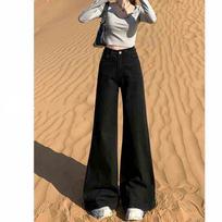 Women's Low Rise Wide Leg Jeans Loose Fit Sweet Spice Style Micro Stretch Black Denim Trousers XS