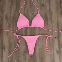 Women's Halter Sleeveless Bikini Set Slim Fit Solid Color Triangle Swim Bottoms Sexy Beach Swimsuit S