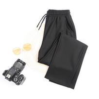 Women's Loose Waist Straight Leg Pants Loose Fit Office Commute Linen Blend Striped Plaid Drawstring High Elastic Mom Long Trousers 3XL