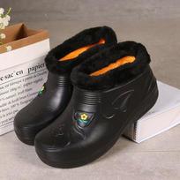Men Women Winter Waterproof Cotton Shoes, Fleece Lined Thick Non-Slip Low-Top Rain Work Boots for Cold Storage & Car Wash 37