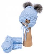 Baby fleece-lined tie-up hat with scarf and gloves