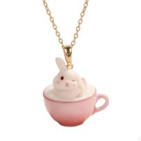 Pendant with Teacup Adorable Hare Bunny Charm for Girls, Teens, Daily Wear,