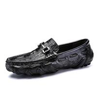 FashionMen Casual Shoes Genuine Leather Crocodile Style Male Comfortable Shoe Loafers Men's Shoes Casual Slip on Simple Driving Shoes 38