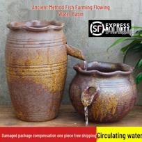 Ekologinis vandens cirkuliacijos žuvų tvenkinys su kriokliu, keramikiniais papuošalais kiemo kraštovaizdžiui Bamboo Board [Pottery]