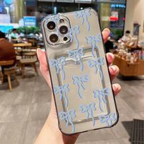 Transparent Card Slot Bag Holder Wallet Case For iPhone 16 15 14 Pro Max 13 12 11 XS X XR 7 8 Plus SE 2022 With Bow Print Cover For iPhone 12 Mini