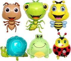 6 PCS Insect Animal Balloons Set Bee Ladybug Ant Mantis Frog Snails Foil Mylar Balloon for Birthday Boys Baby Shower Supplies Other&AS SHOWN
