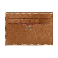 Hermes Citizen Twill Compact 12 Silk Pattern Accented Epsom Calfskin Card Holder Men accessories Gold Capucine H088019CAAB Gold & Orange & Red