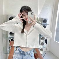 Women's Hooded Long Sleeve Zip Up Cropped Hoodie Oversized Fit Solid Color Casual Short Jacket Autumn Daily Outerwear M
