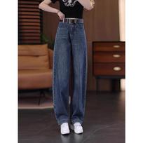 Women's High Waist Straight Jeans Narrow Curved Baggy Denim Pants Vintage Washed Non-Stretch Thick Warm Winter Urban Commuter Long Trousers S
