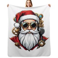 Steampunk Santa Claus Face Steam Punk Christmas Xmas Throw Blanket Ultra Soft Flannel Fleece Blanket for All Seasons Size: 75*100cm, Weight: 230 GSM