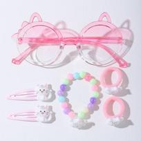 Breezy Cat Kids Fashion Accessory Set Glasses Bracelet Hair Clips & Hair Ties 6 Pcs