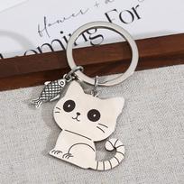 Adorable Cat Fish Keychain Rust-free Stainless Steel Key Ring Party Favor Gift for Women Men Bag Charm one size