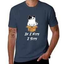 If I Fits I Sits Funny Meme Cat Lover Gift Cat In A Box Tshirt Retro Graphic Print Tshirt S