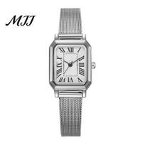 Steel Mesh Strap Watch Women Rectangle Dial Roman Numerals Metal Band Classic Casual Dress Ladies Quartz Analog Wristwatch