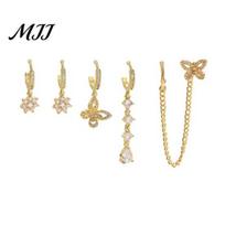 Exquisite Texture Earrings 5 Pcs Women Set Sparkling Rhinestone Flower Butterfly Chain Hoop Oxidation Resistant Jewelry Gold Plated Cubic Zirconia 5pcs