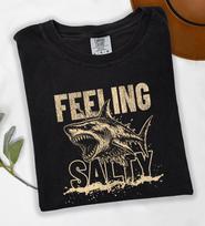 Feeling Salty Shark Tshirt, Cotton Comfort Colors® Unisex Retro Summer Ocean Graphic Tee, Summer Coastal Sea Life Top, Beach Shark T-Shirt L