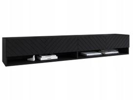 TV cabinet 180 cm, MDF body, herringbone fronts, handleless, black matt with LED